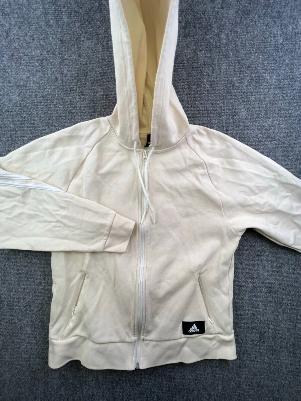 Adidas Hoodie Long Sleeve Sweatshirt Women’s Medium Ivory Full Zip w Logo